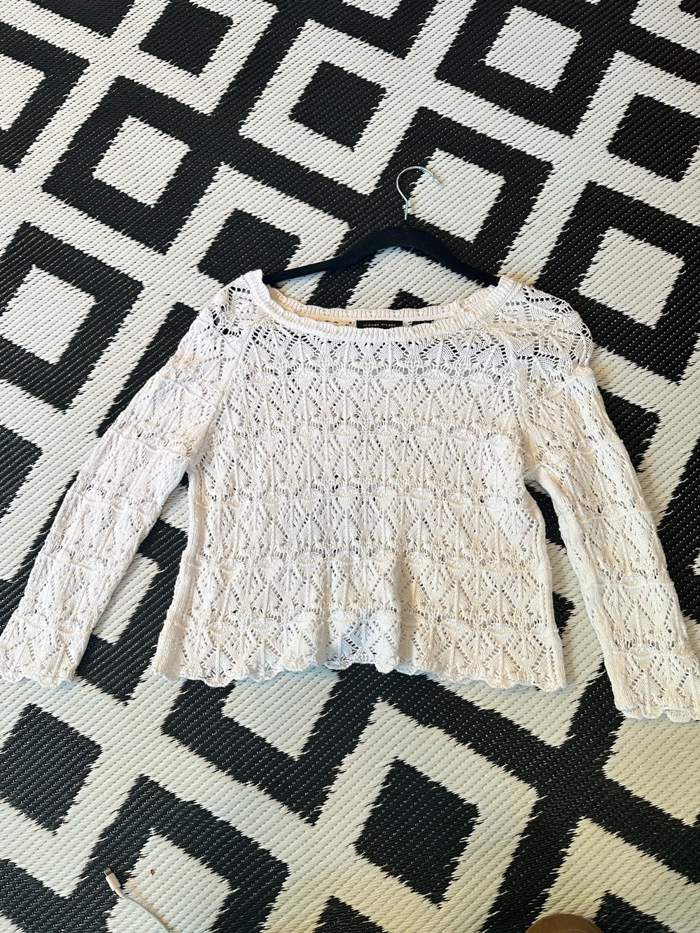 JEANNE PIERRE Cream Crochet Knit Pullover